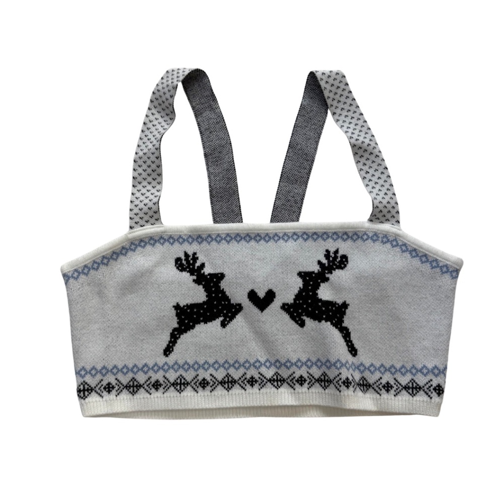 NWT INTIMATELY FREE PEOPLE Reindeer Knit Cropped Tank/Bralette Ivory Black Blue